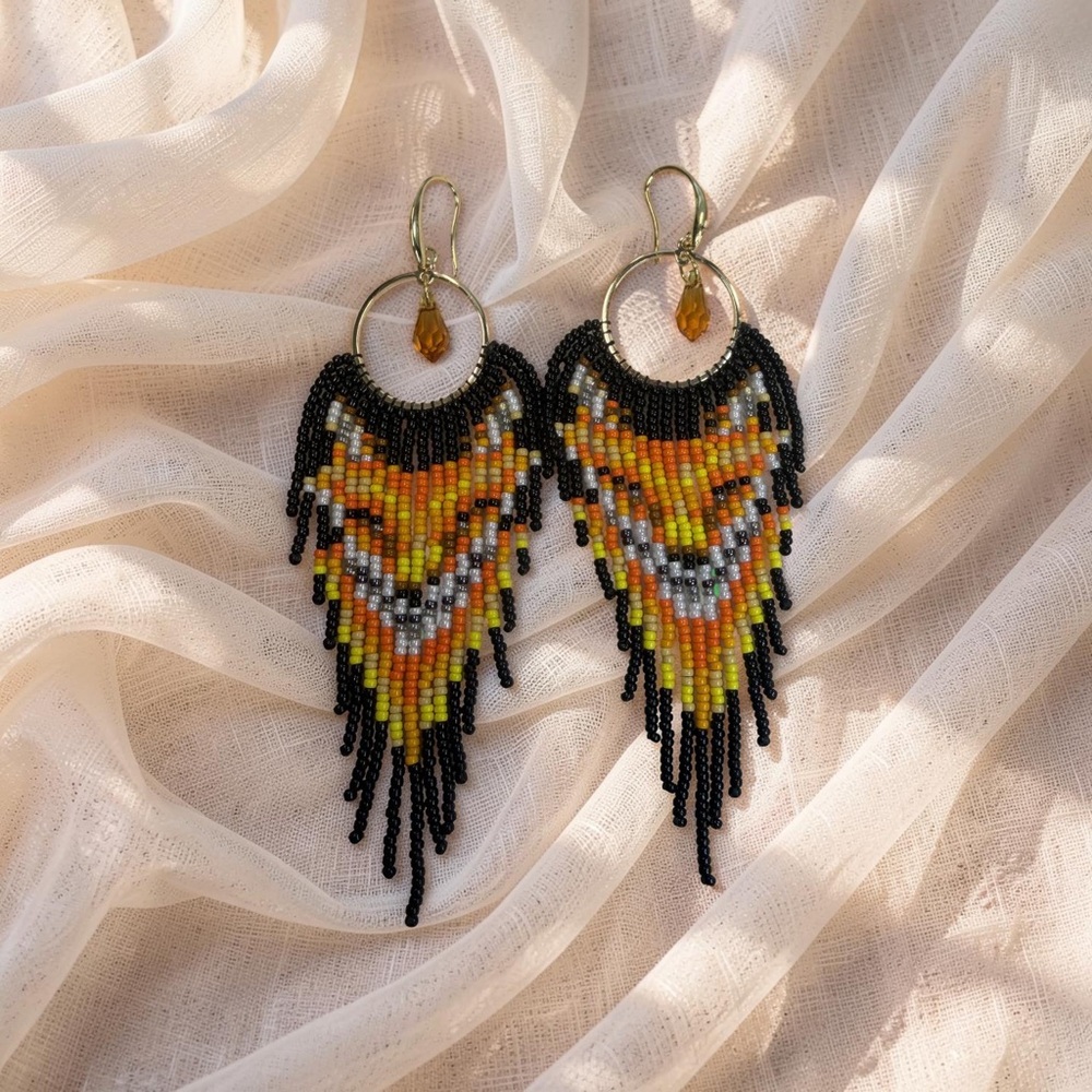 Handmade Fox Beaded Earrings – Miyuki Seed Beads & Swarovski Crystal